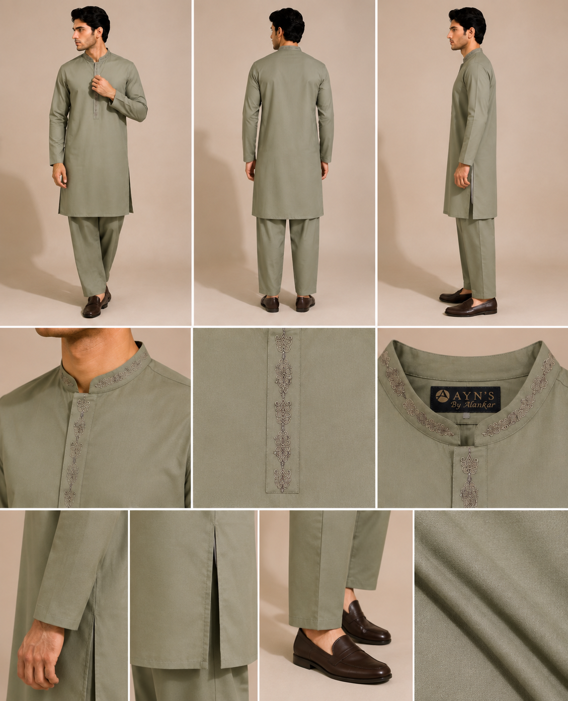 Sage Green Embroidered Premium Cotton Kurta Shalwar Set