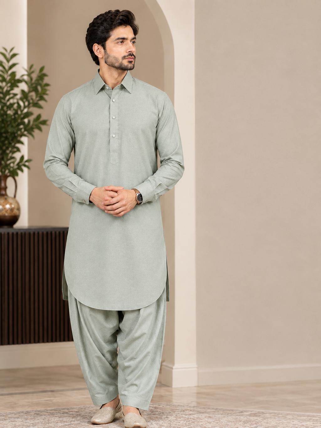 Premium Sage Green Shalwar Kameez – Timeless Style